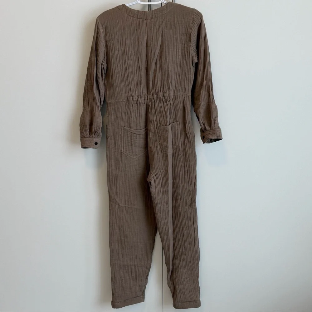 Madewell Brown Gauze Button Front Romper Jumpsuit XXS Neutral Boho 100% Cotton
